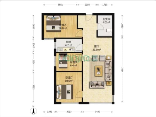 全阳小三居，自住标准，小区环境优美-户型图