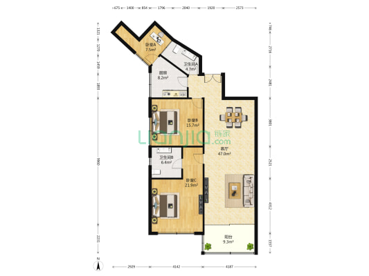 锦华苑 3室1厅2卫 149平方