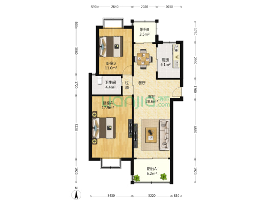 泰宸雅苑 2室2厅1卫 99平方
