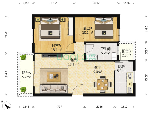 康华苑 2室2厅1卫 82平方
