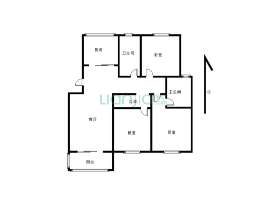 金鼎城市花园 大面积 单价低 3房2卫 132平 88W-户型图