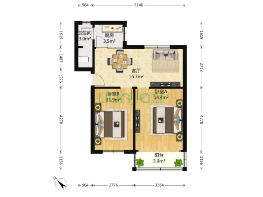 北湖宿舍区 2室1厅1卫 70平方
