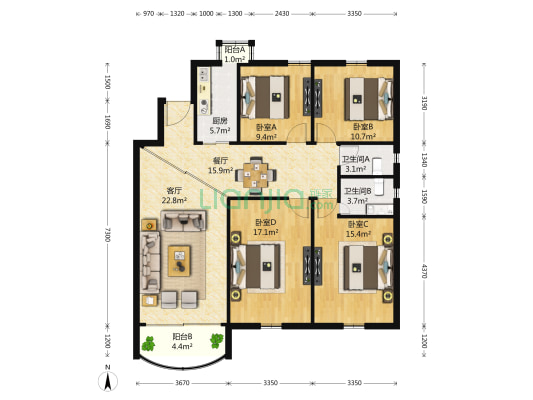 香榭苑 4室2厅2卫 165平方