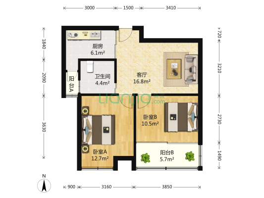 金邻苑 2室2厅1卫 70平方