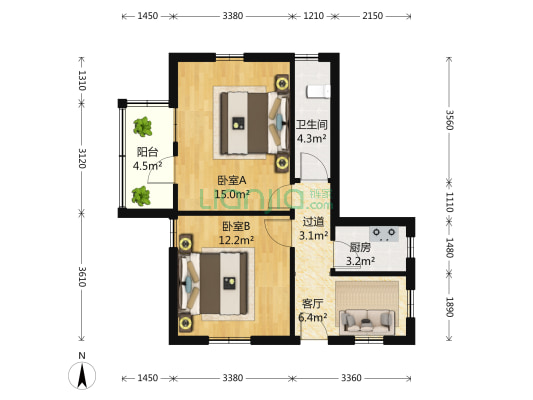 运光大楼 2室1厅1卫 77平方