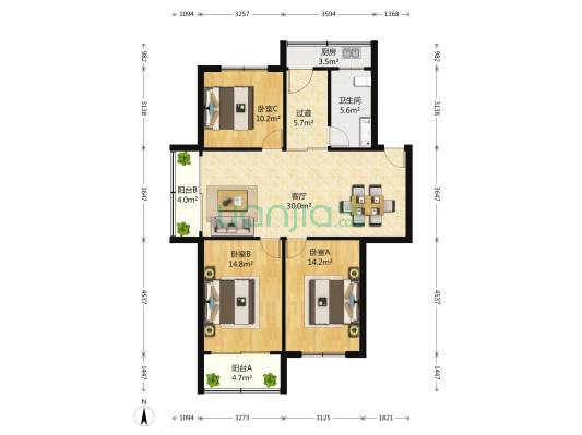 塔影苑 3室1厅1卫 115平方