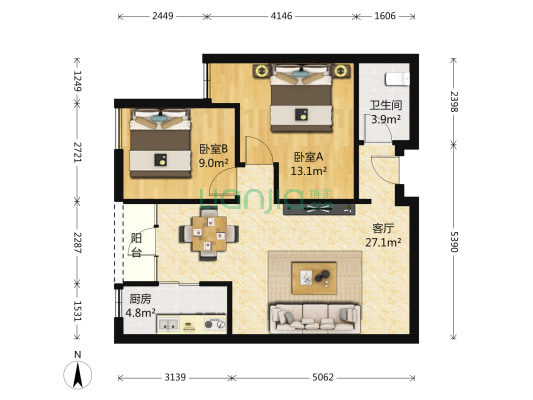 香月楠岸 2室1厅1卫 88平方
