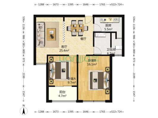 大众城市之光 2室1厅1卫 73平方