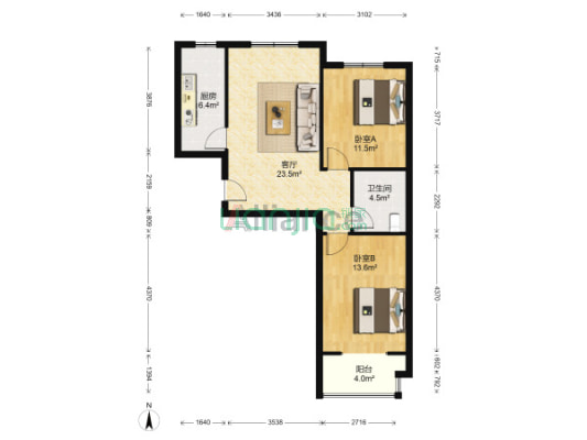 涿州 开发区 惠友康庭住宅小区 南北两居 房本满两年-户型图