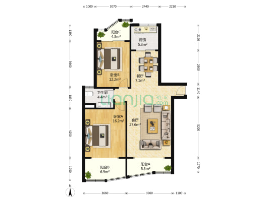 荣都公寓 2室2厅1卫 122平方