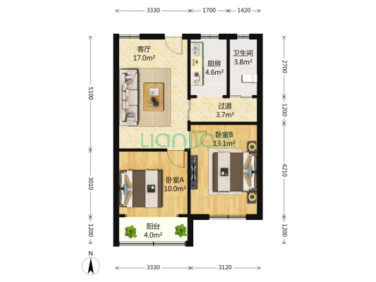 工农四村星源绿苑 2室1厅1卫 75平方