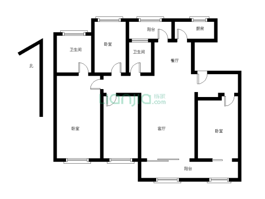 4室2厅1厨2卫 户型方正 南北通透 采光无遮挡-户型图