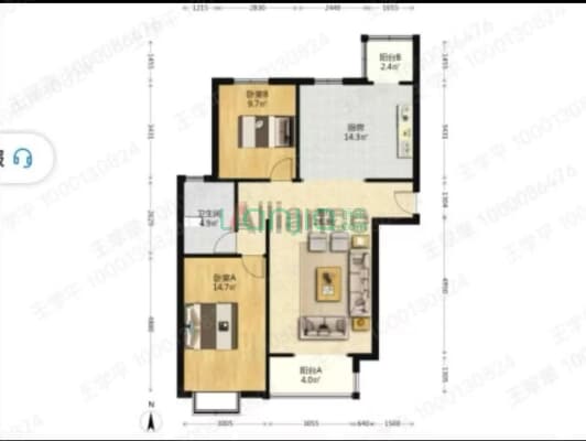 涿州农大人才家园毛坯房，南北通透的大两居-户型图