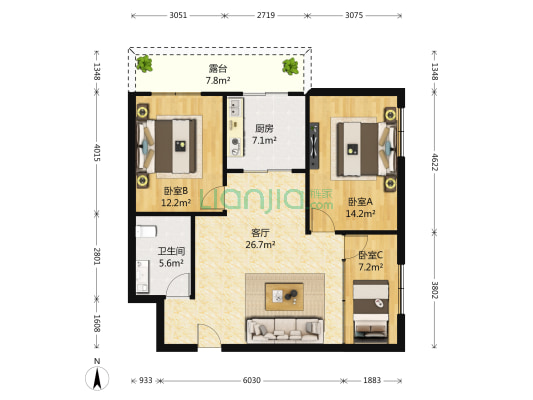 春明小区 3室1厅1卫 89平方