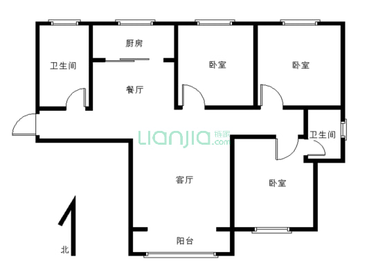 房子是中间楼层，简单装修，三室两厅两卫业主诚心出售-户型图