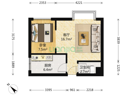 渝南佳苑 1室1厅1卫 55平方