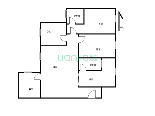 3房双卫，有个小房子应该是4房-户型图