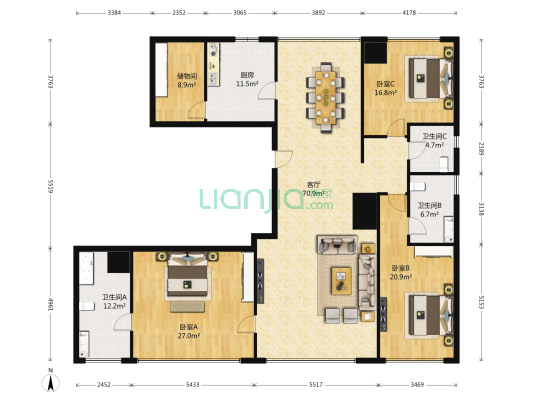 津门公寓 3室1厅3卫 288平方