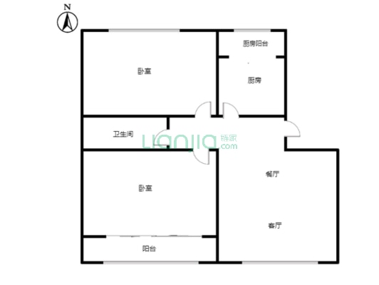 桃园户口，电梯房，南北通透两居，有房本-户型图