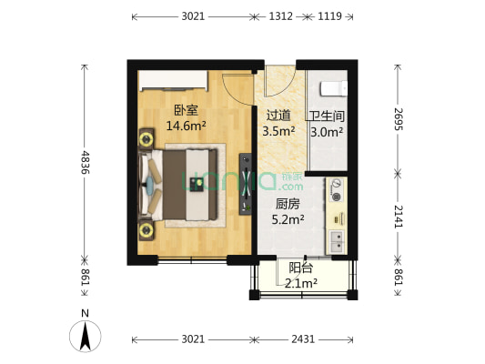 向阳街 1室0厅1卫 37平方