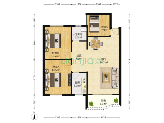 金易华苑B区 3室1厅1卫 104平方