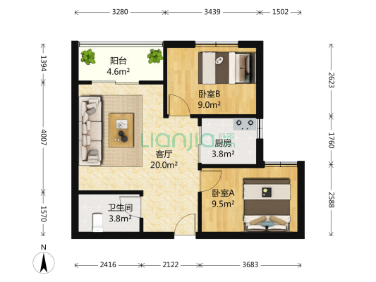 阳光烟雨 2室1厅1卫 68平方