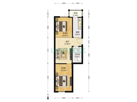 纯雅公寓 2室1厅1卫 69平方
