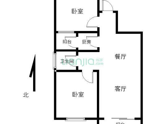 湛北路毛坯两室上海映像97平两厅一一卫水电气暖齐全-户型图