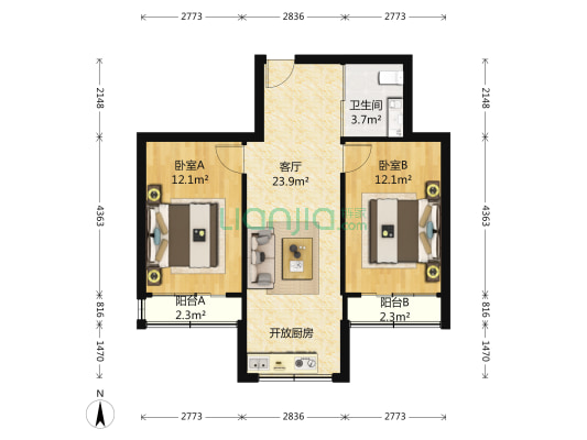 光明现代城 2室1厅1卫 72平方