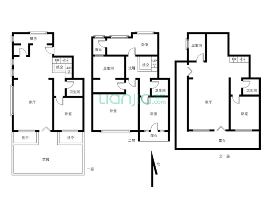 高铁商圈 鸿坤叠拼别墅 一层花园地下一层和下沉花园-户型图