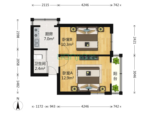 山庄北三街 2室0厅1卫 45平方