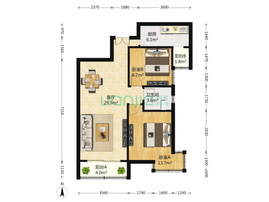 东湖大郡3期 2室1厅1卫 90平方