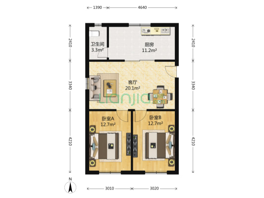 安顺路180弄 2室1厅1卫 64平方