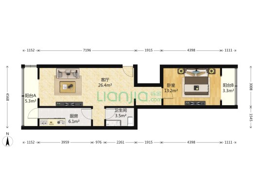 中纺东里 1室1厅1卫 71平方