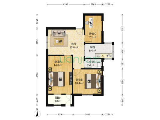 萨家湾49号 3室1厅1卫 71平方