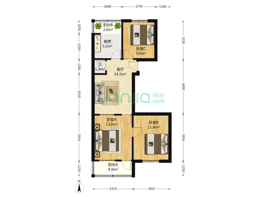 玉函北区 3室1厅1卫 79平方