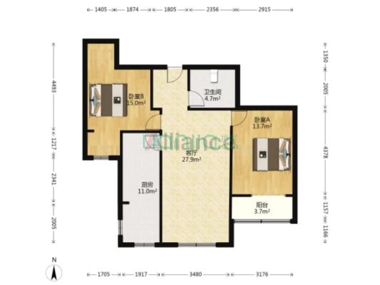 金竹南向两居室，精装修拎包入住-户型图