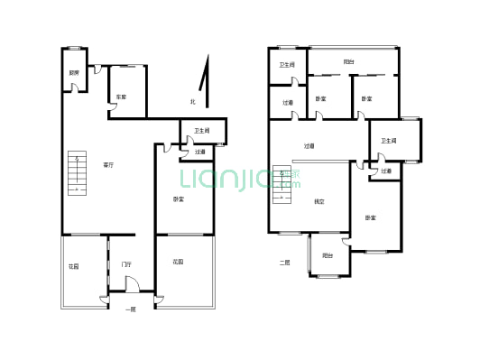 奢华1+2两层豪 宅，拎包入住，福大私家花园、车库-户型图