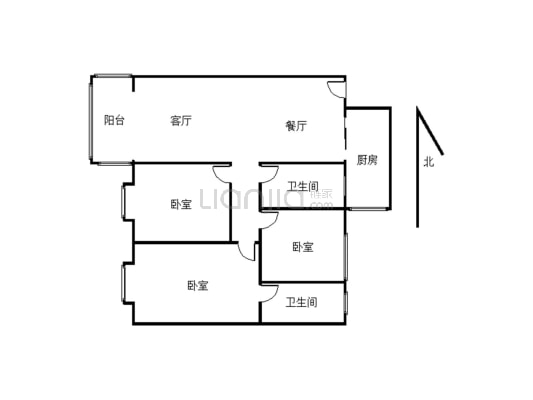 城北盐井广场旁 三室双卫 出行方便 户型方正 适合居住-户型图
