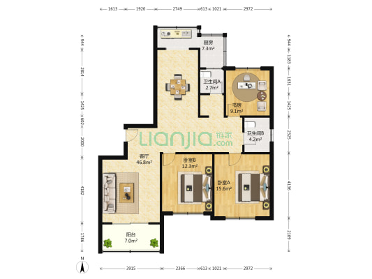 和睦家园 3室1厅2卫 143平方