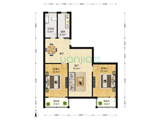 怡丰公寓 2室2厅1卫 101平方