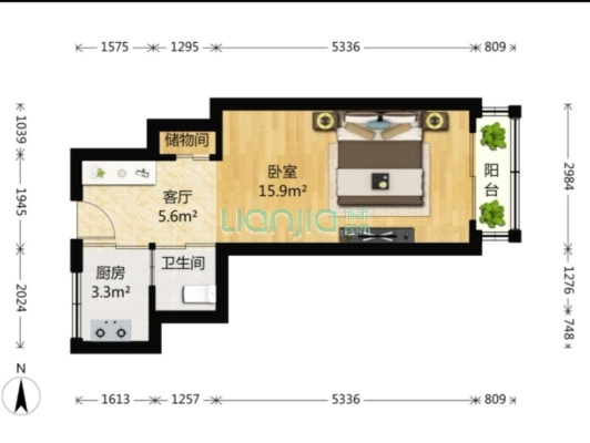 阜成门南大街 1室1厅 东