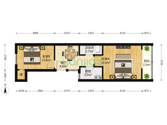 定福庄西里2号院 2室1厅1卫 57平方