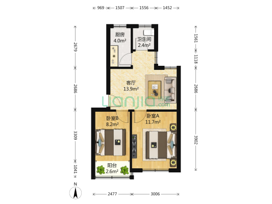 天山小区（宁国三路） 2室1厅1卫 60平方