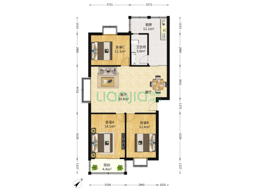圣源居 3室1厅1卫 115平方