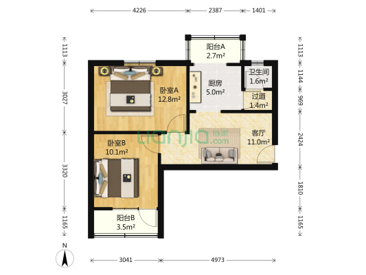 官屋子庄36号 2室1厅1卫 62平方