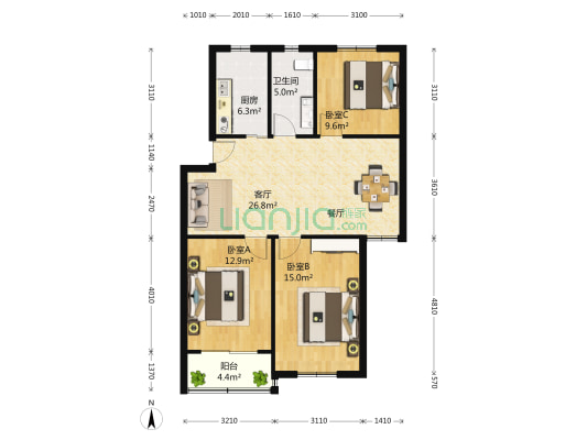 金鹏花苑 3室1厅1卫 93平方