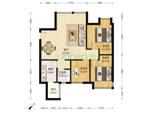 国宾时光汇 3室1厅1卫 87平方