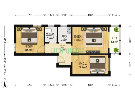 碑亭巷 3室0厅1卫 61平方