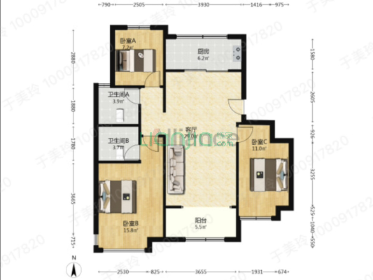 中国铁建樾府国际 3室2厅 南 北-户型图